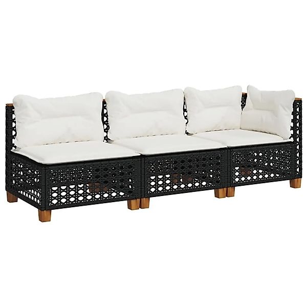 vidaXL Gartensofa mit Kissen 3-Sitzer Schwarz Poly Rattan 365941 günstig online kaufen