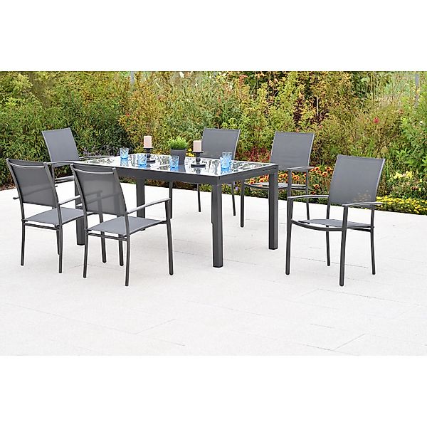 Merxx Milano Set 6-tlg. 7 Stapelsessel Gartentisch Ausziehbar 150 (210) x 9 günstig online kaufen
