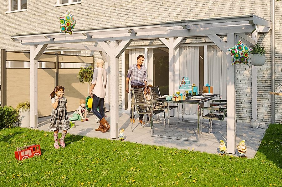 Skan Holz Terrassenüberdachung Siena 541 x 350 cm Leimholz Weiß günstig online kaufen