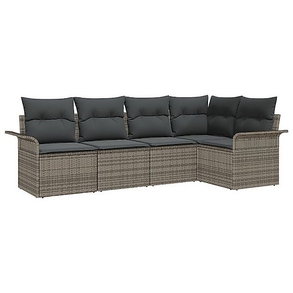 vidaXL Loungesofa 5-teiliges Gartensofa Set mit Kissen Grau Poly-Rattan, 5 günstig online kaufen