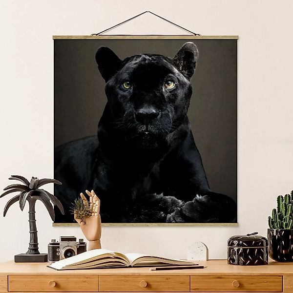 Stoffbild Tiere mit Posterleisten - Quadrat Black Puma günstig online kaufen