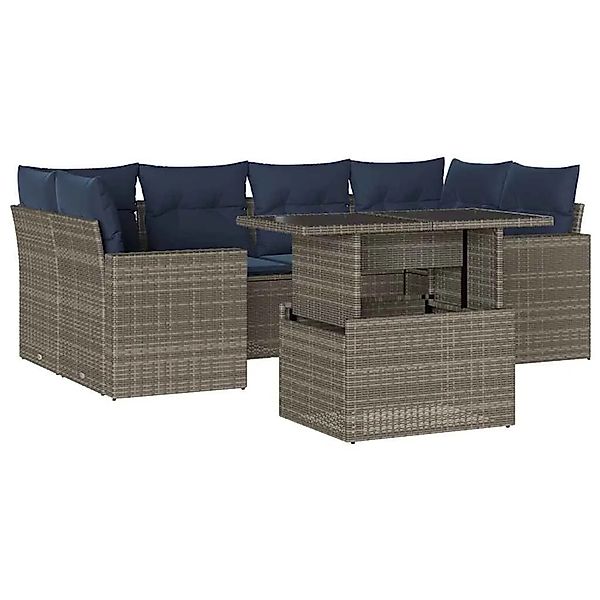 vidaXL 7-Tlg Gartensofa-Set mit Kissen Grau Polyrattan 3267131 günstig online kaufen
