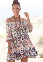 Buffalo Druckkleid mit Ethnoprint und Carmenausschnitt, Tunikakleid, Sommer günstig online kaufen