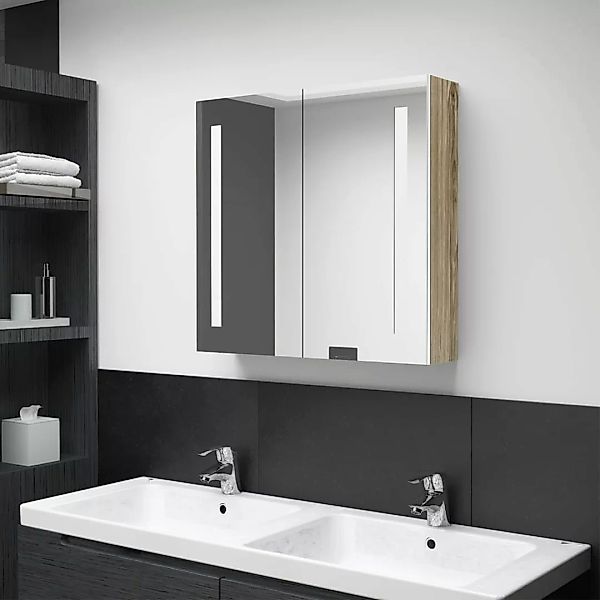 Led-bad-spiegelschrank Weiß Und Eichenoptik 62x14x60 Cm günstig online kaufen