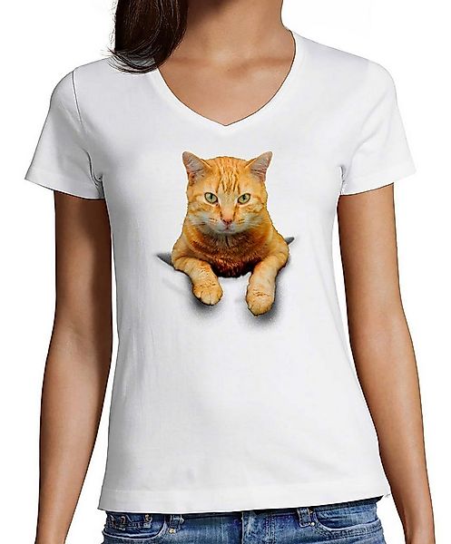 MyDesign24 T-Shirt Damen Katzen Print Shirt bedruckt - Gelbe Katze in der T günstig online kaufen