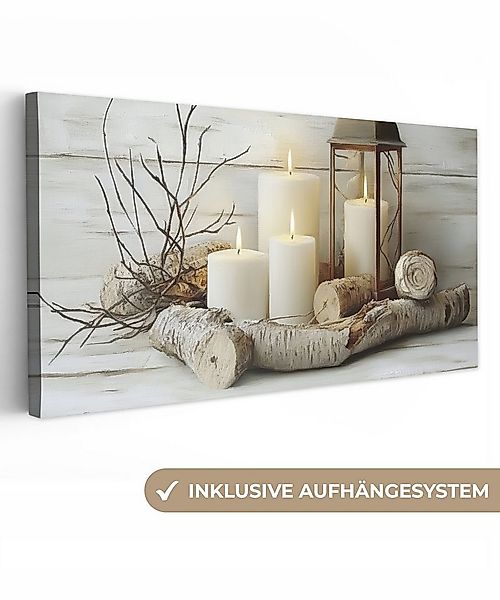 OneMillionCanvasses® Leinwandbild Panorama Stilleben - Weiß - Kerzen - Rust günstig online kaufen