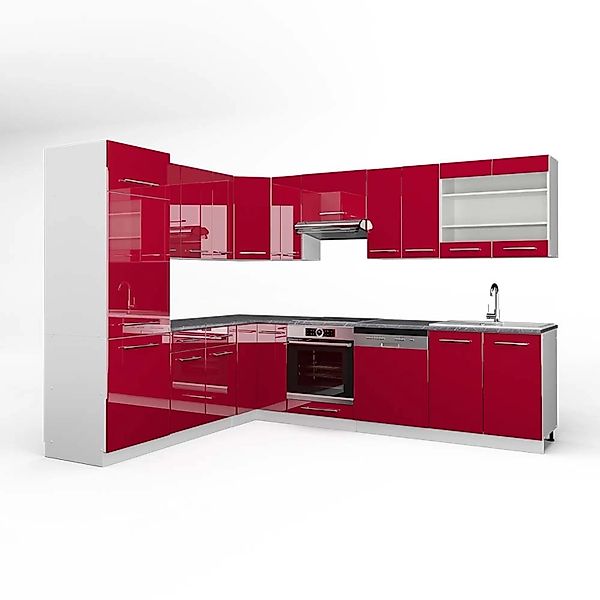 Vicco Fame-Line Eckküche Bordeaux Hochglanz/Weiß 227 x 287 cm AP Anthrazit günstig online kaufen