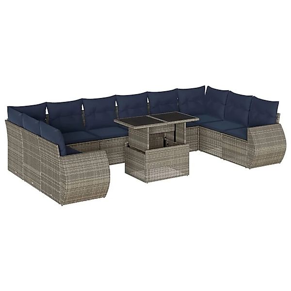 vidaXL 11-Tlg Gartensofa-Set mit Kissen Grau Polyrattan 3268781 günstig online kaufen