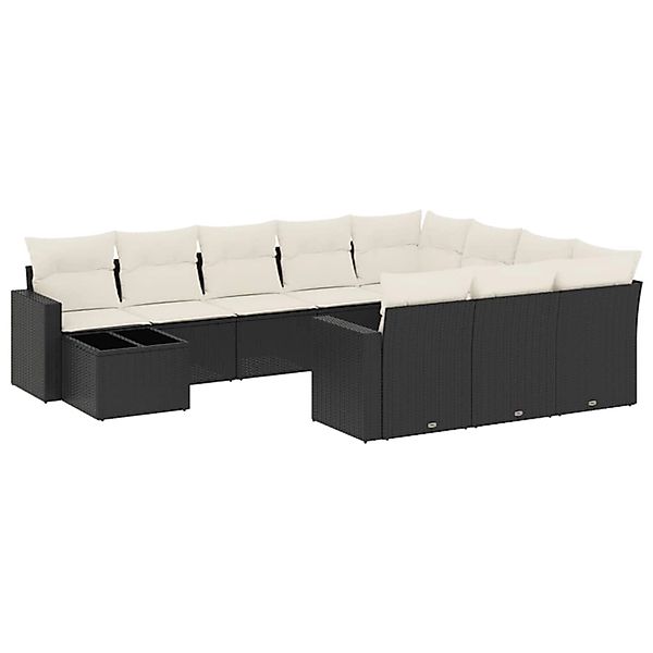 vidaXL 11-Tlg Garten-Sofagarnitur mit Kissen Schwarz Poly Rattan 3219516 günstig online kaufen