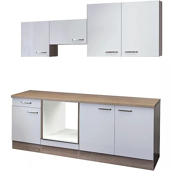 Flex-Well Küchenzeile 210 cm ohne E-Geräte Valero Hochglanz Weiß - Sonoma E günstig online kaufen