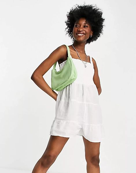 ASOS DESIGN – Playsuit in Weiß mit elastischen Riemen am Rücken günstig online kaufen