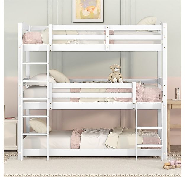 XDeer Etagenbett Single-Size-Holz-Dreier-Etagenbett für Kinder, wei? (90*20 günstig online kaufen