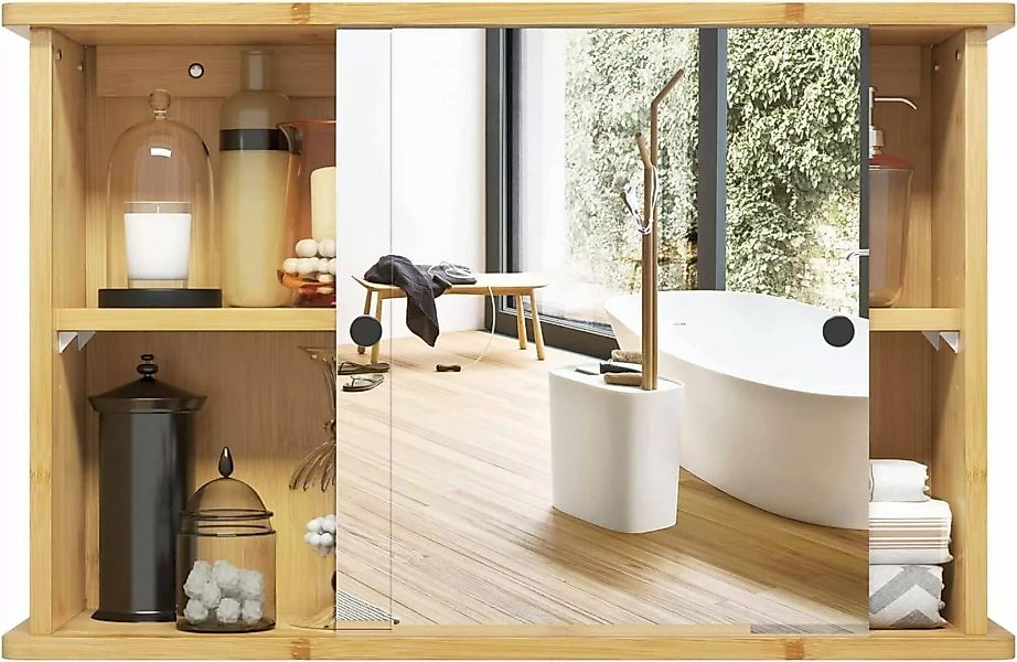 EUGAD Badezimmerspiegelschrank (1-St) mit Ablage, aus Bambus, 55x35,5x14 cm günstig online kaufen