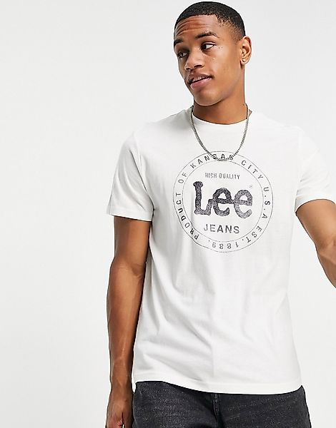 Lee – T-Shirt mit rundem Logo und Rundhalsausschnitt-Weiß günstig online kaufen