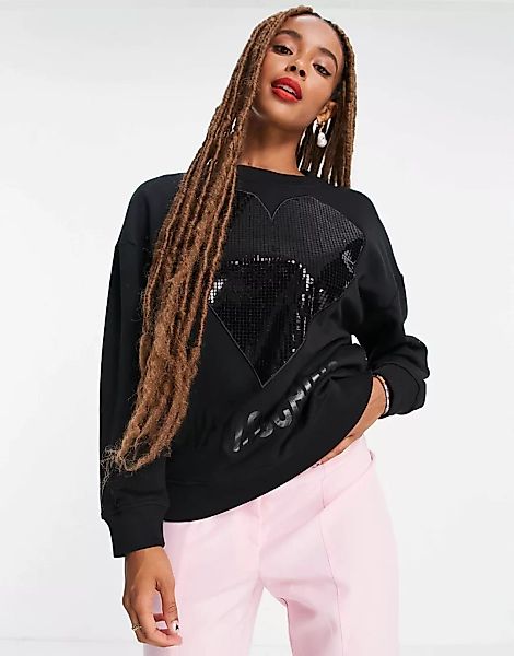 Love Moschino – Sweatshirt in Schwarz mit glänzendem Logo günstig online kaufen