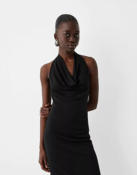 Bershka Midikleid Mit Neckholder-Ausschnitt Damen L Schwarz günstig online kaufen