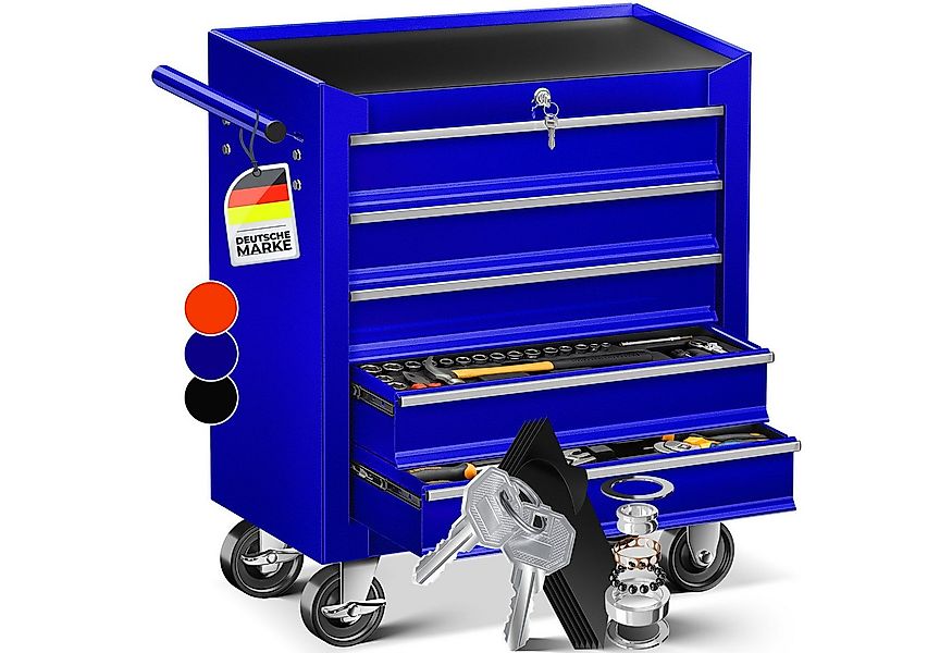 MASKO Werkstattwagen, 5 Fächer Blau, Werkzeugwagen Rollwagen Werkzeugkiste günstig online kaufen
