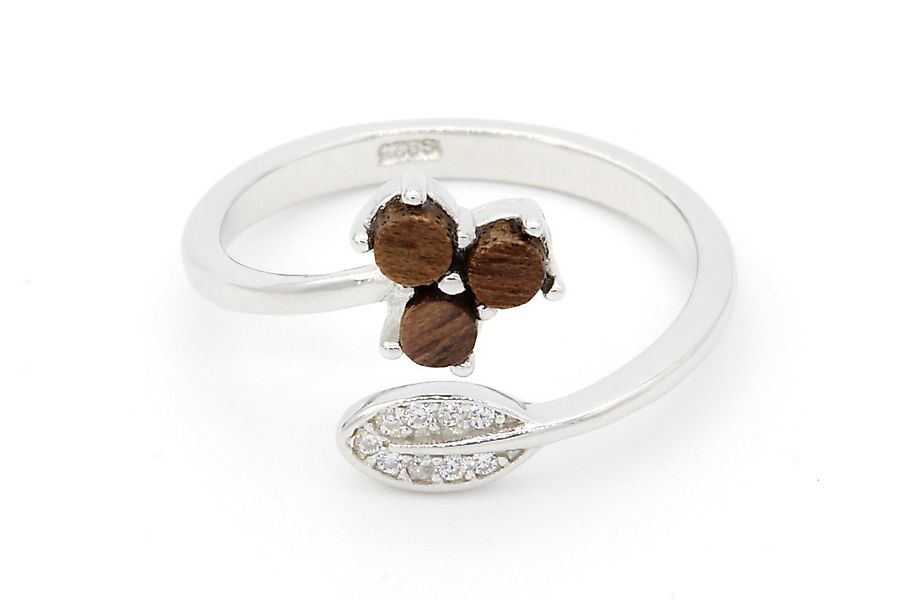 NaturSchatulle Fingerring Crystal Leaf (Holz & 925 Silber, Verstellbar, Hol günstig online kaufen