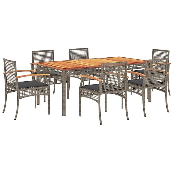 vidaXL 7-Tlg Garten-Essgruppe mit Kissen Grau Poly Rattan 3213573 günstig online kaufen