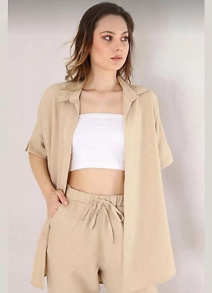 fashionshowcase Kurzarmhemd Damen Oversize Sommerhemd in Leinenoptik – Einh günstig online kaufen