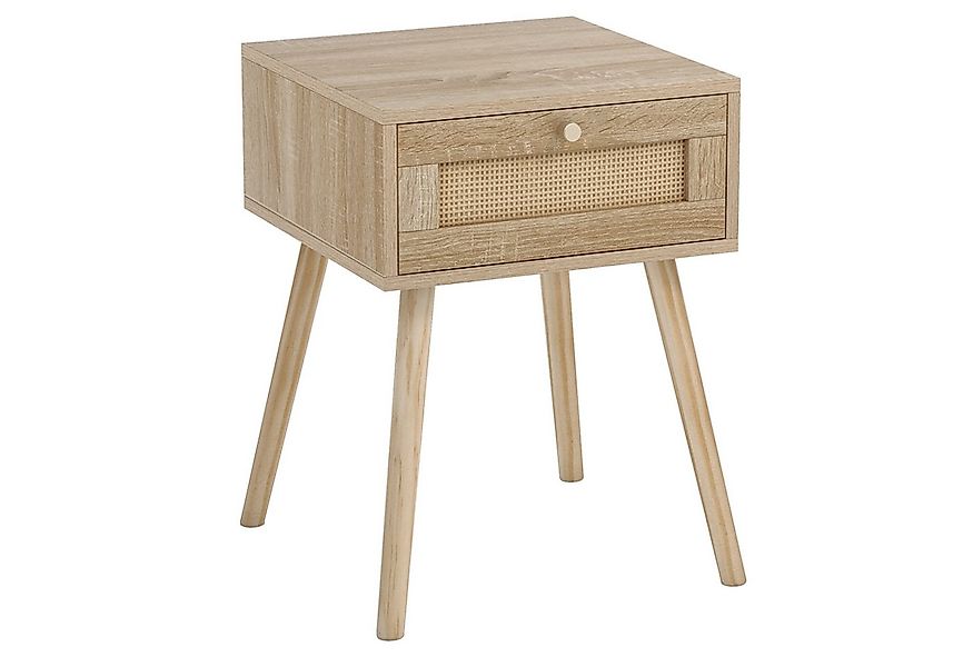COSTWAY Nachttisch (1-St), mit Schublade und Rattan-Design, Eiche, 40x40x55 günstig online kaufen