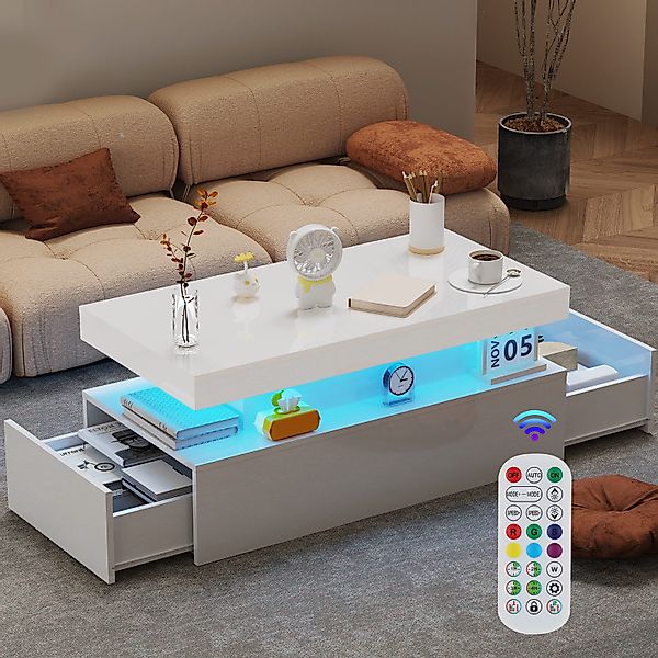 oyajia Couchtisch Wohnzimmertisch Hochglanz mit LED günstig online kaufen