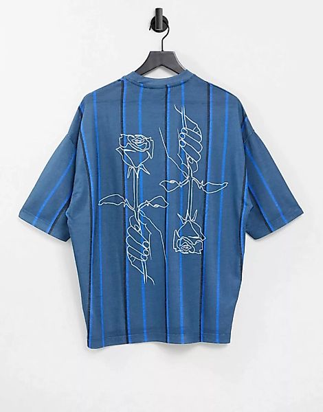 ASOS DESIGN – Gestreiftes Oversize-T-Shirt in Blau und Blumenzeichnung hint günstig online kaufen