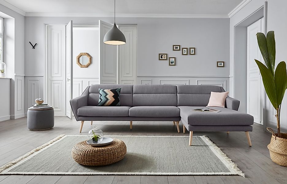 andas Ecksofa "Bille L-Form" mit Naht im Rückenkissen und Beinen aus Eichen günstig online kaufen