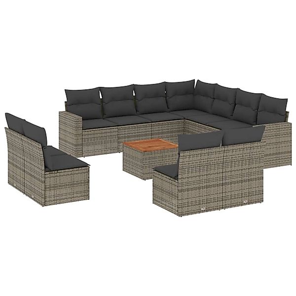 vidaXL 12-Tlg Garten-Sofagarnitur mit Kissen Grau Poly Rattan 3256515 günstig online kaufen