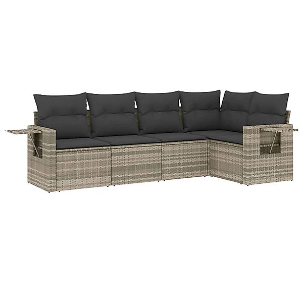 vidaXL 5-Tlg Garten-Sofagarnitur mit Kissen Hellgrau Poly Rattan 3220131 günstig online kaufen