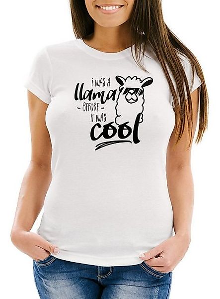 MoonWorks Print-Shirt Damen T-Shirt I was a llama before it was cool Fun-Sh günstig online kaufen