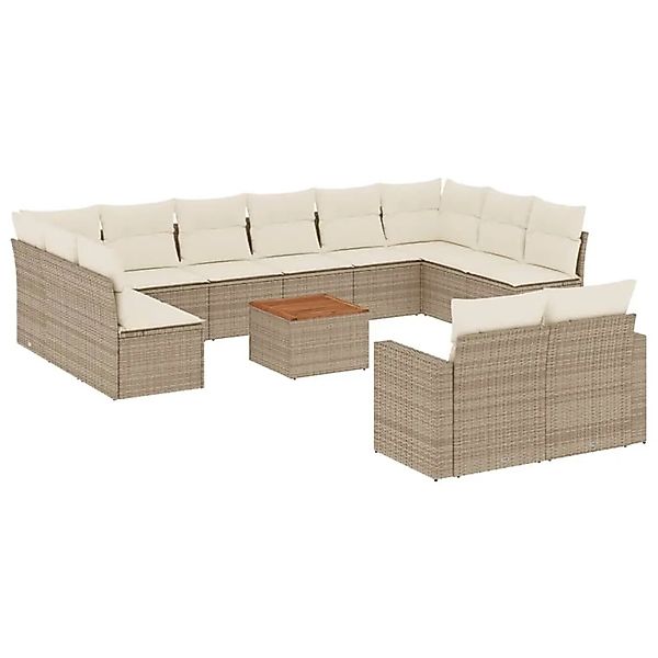 vidaXL 13-Tlg Garten-Sofagarnitur mit Kissen Beige Poly Rattan 3224357 günstig online kaufen