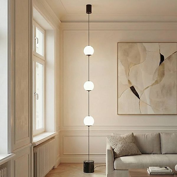 Lucande LED-Stehleuchte Sphere, schwarz/opal, Glas, dimmbar günstig online kaufen