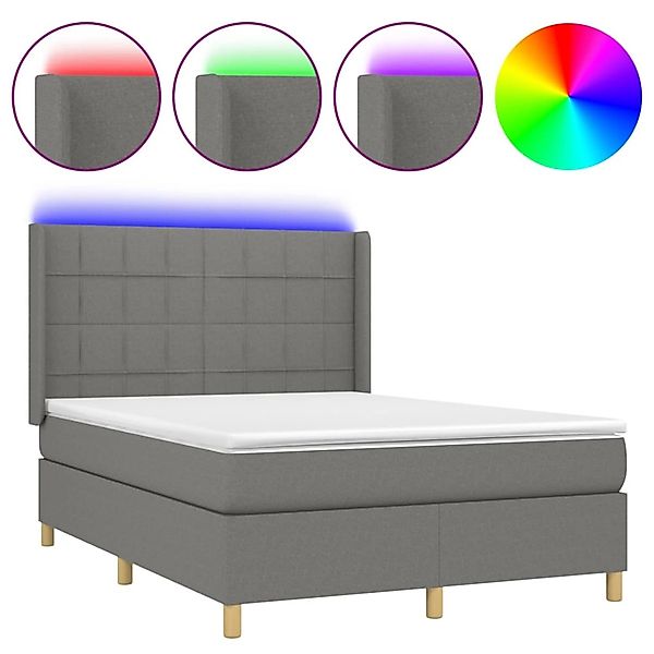 vidaXL Boxspringbett mit Matratze & LED Dunkelgrau 140x190 cm Stoff 3138870 günstig online kaufen