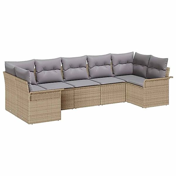 vidaXL Garten-Sofa-Set mit Kissen 7-Tlg Beige Poly Rattan 3345510 günstig online kaufen