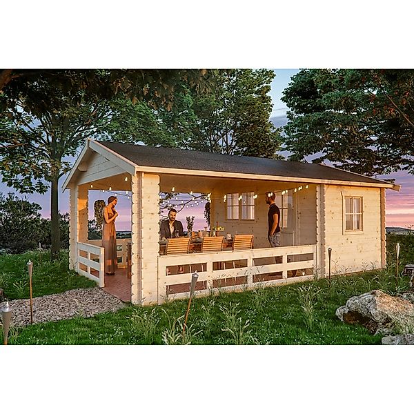 Skan Holz-Gartenhaus Alicante 3 Natur B x T 380 x 613 cm davon 363 cm Terra günstig online kaufen