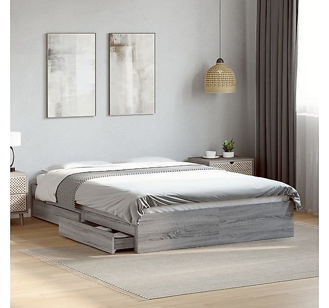 vidaXL Bett, Bettgestell mit Schubladen Grau Sonoma 135x190 cm Holzwerkstof günstig online kaufen