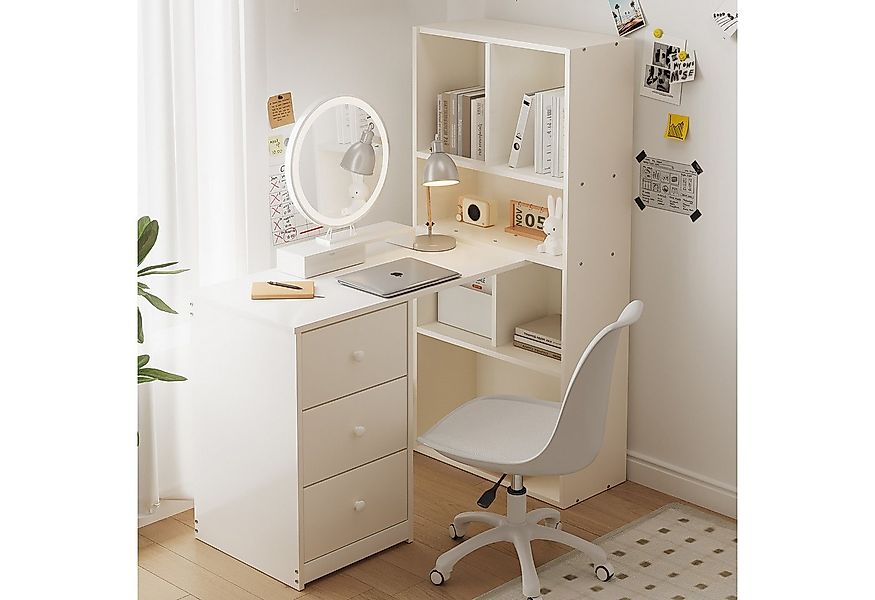 MODFU Schreibtisch mit 4 Ablagefächern, 3 Schubladen und Bücherregal (Compu günstig online kaufen