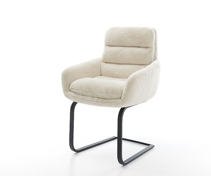 Freischwinger Abelia-Flex mit Armlehnen Plüsch Creme-Weiß Freischwinger fla günstig online kaufen
