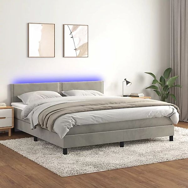 Vidaxl Boxspringbett Mit Matratze & Led Hellgrau 160x200 Cm Samt günstig online kaufen