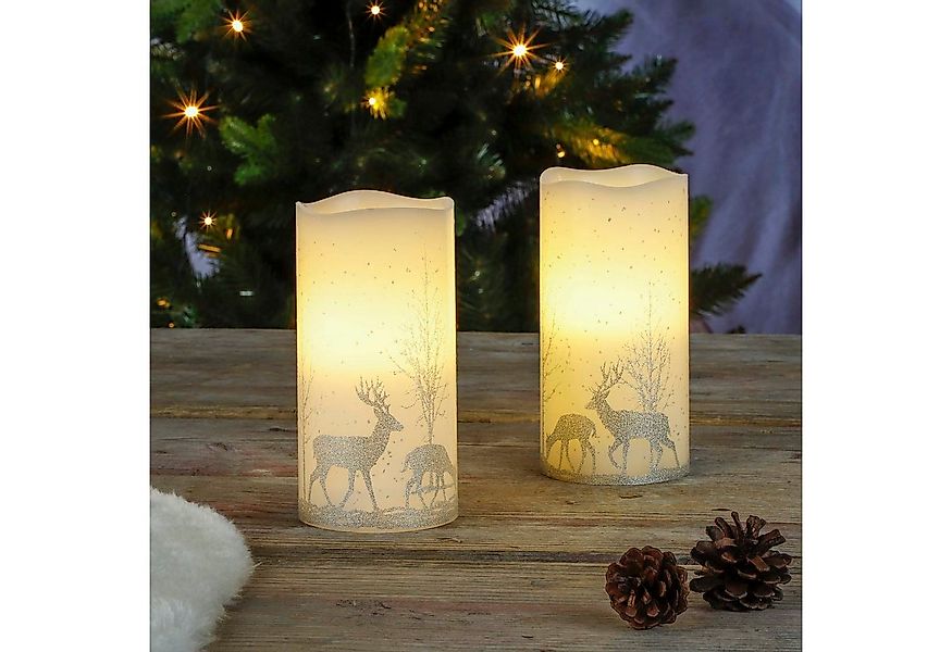 HI LED-Kerze 2er Set LED Wachskerze mit Druck ca. 7,5 x 15 cm (1-tlg) günstig online kaufen