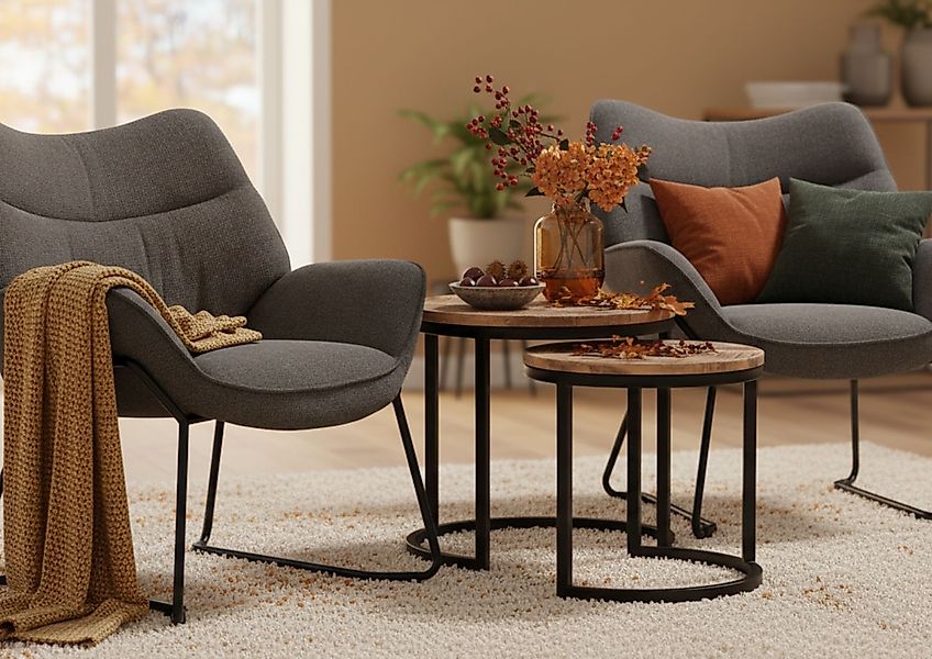 Wohnzimmer Set Aliano dark grey & Beistelltisch Fermo 2er Set günstig online kaufen