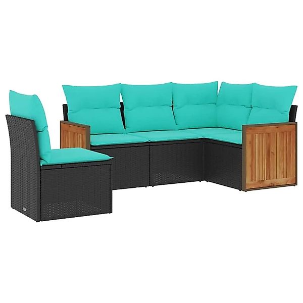 vidaXL 5-Tlg Gartensofa-Set mit Kissen Schwarz Polyrattan 3227653 günstig online kaufen