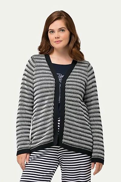 Ulla Popken Strickjacke Strickjacke Jacquard V-Ausschnitt Biobaumwolle günstig online kaufen