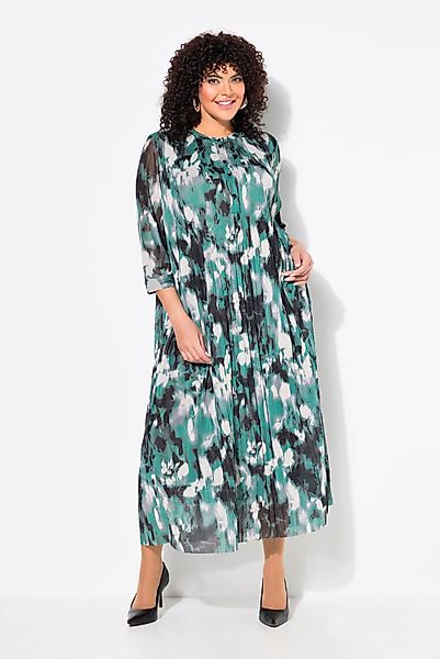 Ulla Popken Midikleid Mesh-Maxikleid Zierfalten Rundhals günstig online kaufen