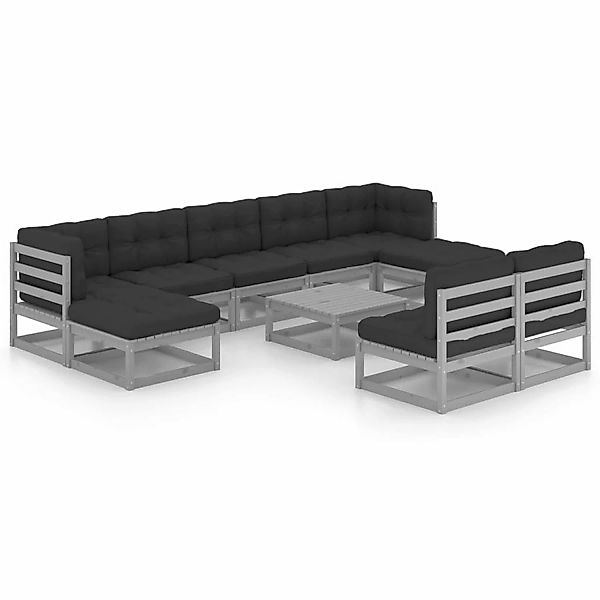 10-tlg. Garten-lounge-set Mit Kissen Grau Kiefer Massivholz günstig online kaufen