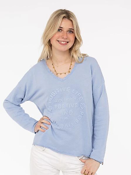 Zwillingsherz Sweatshirt ""Positive Mind"" ausgefranster V-Ausschnitt, Used günstig online kaufen