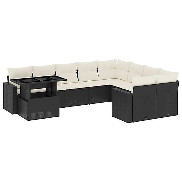 vidaXL 10-Tlg Garten-Sofagarnitur mit Kissen Schwarz Poly Rattan 3267506 günstig online kaufen