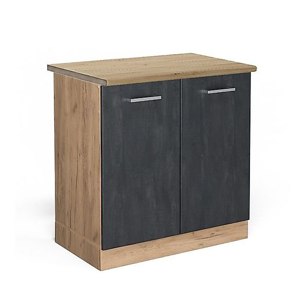 Vicco Spülenunterschrank R-Line, Schwarz Beton/Goldkraft Eiche, 80 cm AP Ei günstig online kaufen