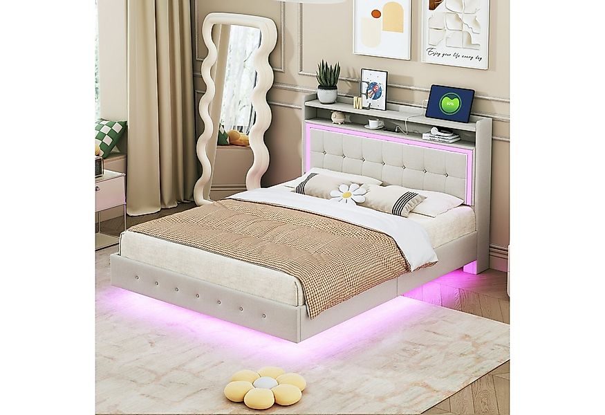 STILVORA Polsterbett 140×200 Bettgestell mit Steckdose,LED-Licht,Jugendbett günstig online kaufen